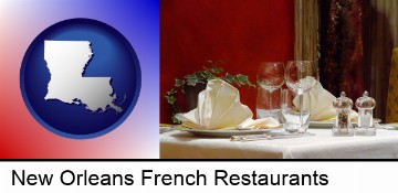 a French restaurant table setting in New Orleans, LA