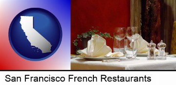 a French restaurant table setting in San Francisco, CA