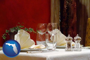 a French restaurant table setting - with Florida icon