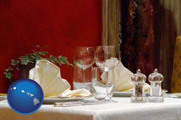 a French restaurant table setting - with Hawaii icon