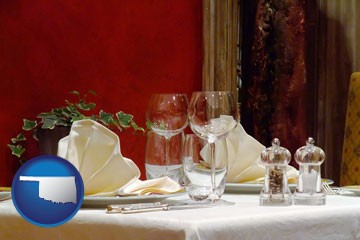 a French restaurant table setting - with Oklahoma icon