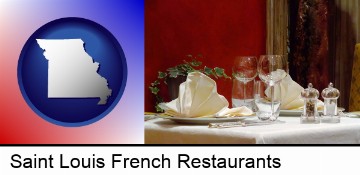 a French restaurant table setting in Saint Louis, MO