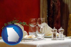 georgia map icon and a French restaurant table setting