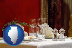 illinois map icon and a French restaurant table setting