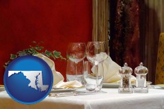 maryland map icon and a French restaurant table setting