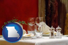 missouri map icon and a French restaurant table setting