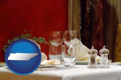 tennessee map icon and a French restaurant table setting