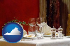 virginia map icon and a French restaurant table setting